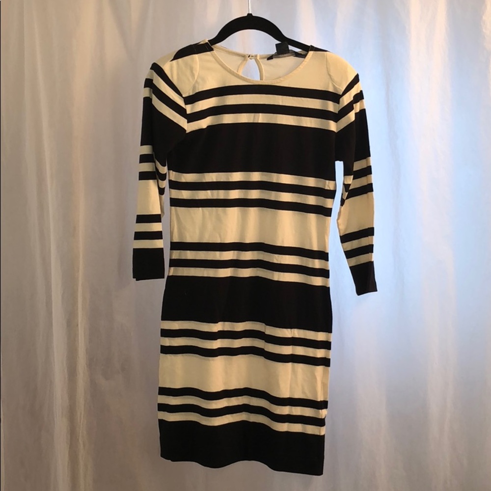 French Connection Quarter Sleeve Black Cream Dress